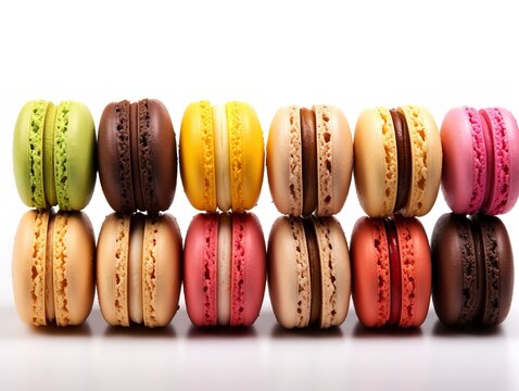 Colorful Macarons French Dessert Isolated on White Background AI Generated