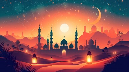 Ramadan Kareem. Islamic greeting card template with ramadan for wallpaper design. Poster, media banner. A set of vector illustrations