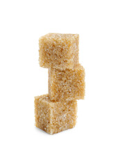 Three brown sugar cubes isolated on white