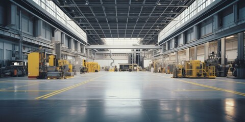 A dynamic industrial space with shifting walls and floors, constantly adapting to meet production needs. Generative AI.