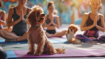 People doing yoga with dogs