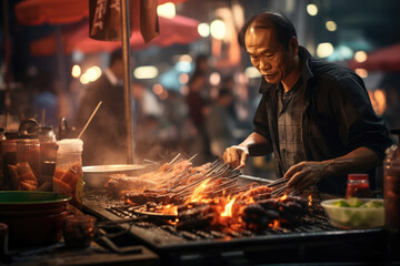 A street food vendor preparing local delicacies, showcasing culinary diversity and culture....