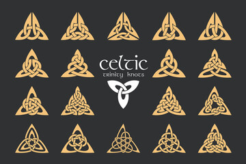 Vector celtic trinity knot. 18 items. Ethnic ornament. Geometric design. - obrazy, fototapety, plakaty