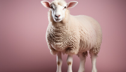 Fototapeta premium Cute lamb grazing in a rural meadow, innocence in nature generated by AI