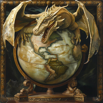 Drache auf einer Weltkugel, 3