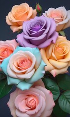 Flowers, roses in different colors, photo wallpaper