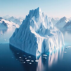 Floating iceberg on the background of mountains.