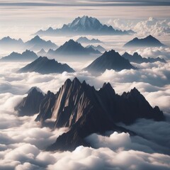 Mountain tops rising above the clouds.