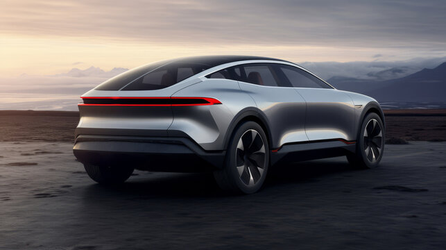 A modern concept of an electric car against the background of nature