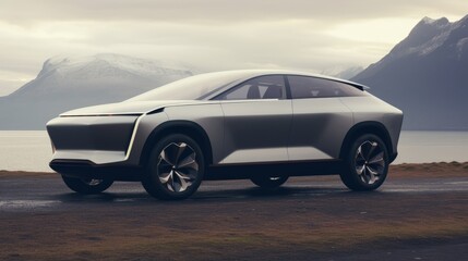 Obraz premium A modern concept of an electric car against the background of nature