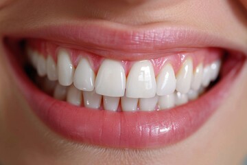 Sparkling snow-white teeth of the girl express health and joy, give the image freshness and attractiveness