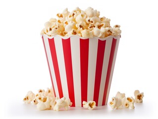 Red White Paper Popcorn Bucket Cinema Snack Isolated on White Background AI Generated