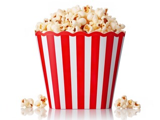 Red White Paper Popcorn Bucket Cinema Snack Isolated on White Background AI Generated