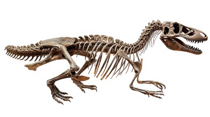 well preserved skeleton of a dinosaur in good condition on white background