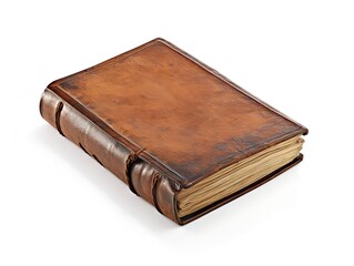 Obraz premium Vintage Leather-Bound Book Isolated on White Background AI Generated