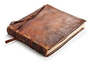 Obraz premium Vintage Leather-Bound Book Isolated on White Background AI Generated