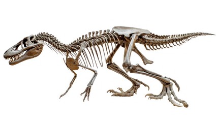 well preserved skeleton of a dinosaur in good condition on white background in high resolution and quality