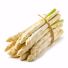 Bundle of White and Green Asparagus Tied with Twin isolated on white background