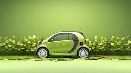 3d Vector Electric Car Charging, Green Energy, Clean Energy, Environmental Alternative Energy Concept. Eps 10 Vector. 