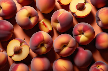 Fruit background, ripe homemade peaches close up