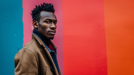 Portrait of fashionable black man in jacket, generative ai