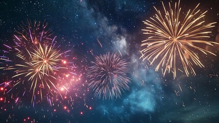 Fireworks with blur milky way background 