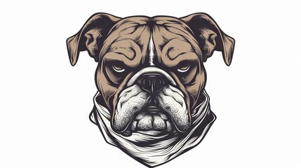 Illustration of an angry bulldog head wearing neckerchief set on isolated white background done in retro style. - obrazy, fototapety, plakaty