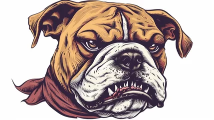 Poster Illustration of an angry bulldog head wearing neckerchief set on isolated white background done in retro style. © Jalal
