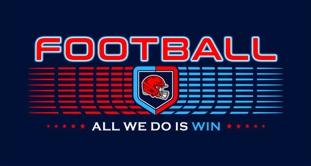 American football team fan vector clipart. Banner, card, flyer, t shirt print design. 
Isolated on dark blue background. 
 - obrazy, fototapety, plakaty