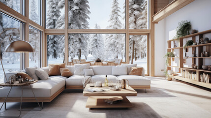 Fototapeta premium Minimalist style interior design of modern living room, decoration and concrete walls