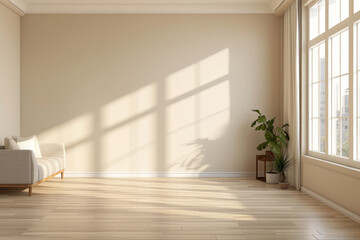 Minimalistic Living Room with Beige Wall for Product Presentation