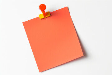 one Orange colored sticky note pinned on a white background, Empty blank note paper stick on white board, pinned Reminder memo isolated on flat wall, Orange color blank sheet paper on white background