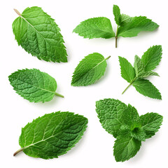 Fresh Mint Leaf Selection: Aromatic Herbal Detail  isolated on white background with full depth of field and deep focus fusion