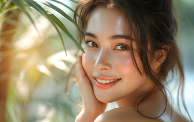 portrait of a beautiful woman with glowing face