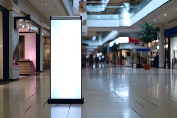 roll up mockup poster stand in an shopping center restaurant mall environment as poster stand banner design - obrazy, fototapety, plakaty