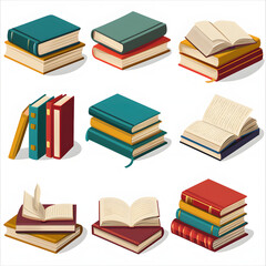 Books isolated on white background, flat design, png

