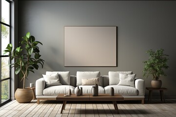 Living room with a blank wall background, a versatile canvas for creative design and decor,