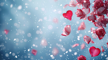 Winter's Whisper: hearts and Delicate Snowflakes Adrift on a Glittering Snowy Backdrop, isolated on white background with full depth of field and deep focus fusion
