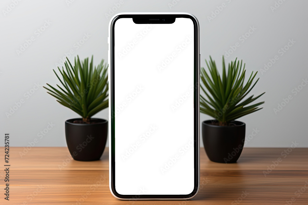 Aufkleber hand holding a mobile device with a blank screen background