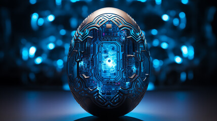 Digital Easter egg circuit background image. Electronic egg desktop wallpaper picture. Circuit board texture close up photo backdrop. Sci-fi cybernetics concept composition front view - Powered by Adobe