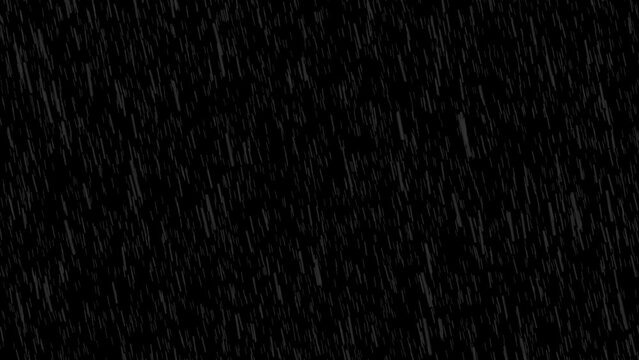 Rain composition alpha channel, rain animation on a black background, raindrops graphics. Rendering of a thunderstorm.