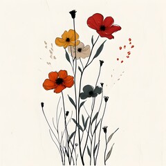 Naklejka premium Minimalist floral design on a white backdrop, suitable for t-shirts, phone cases, canvas art, and posters.