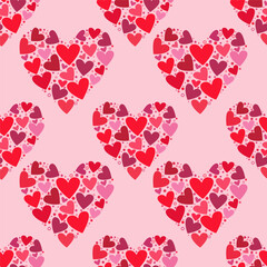 Illustration of a seamless pattern in the form of beautiful hearts. Cute romantic print with beautiful hearts. The texture of the festive background for Valentine's day, romantic wedding design.