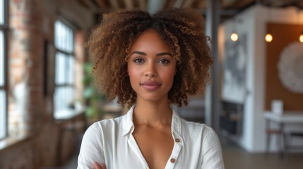 Obraz premium Woman With Curly Hair Standing in a Room