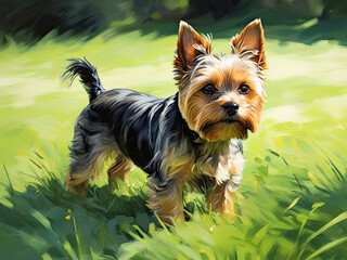 Portrait of a Yorkshire terrier dog. Modern art oil painting.