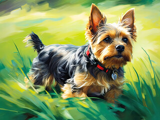 Portrait of a Yorkshire terrier dog. Modern art oil painting.