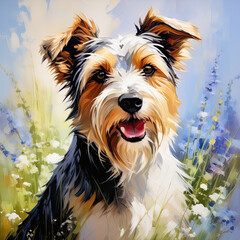 Portrait of a dog. Yorkshire terrier. Modern art oil painting.