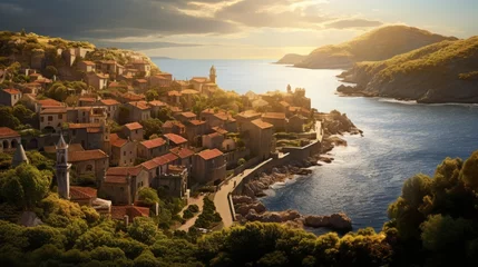 Foto auf Alu-Dibond Mediterranean Medieval village along a coastline © medienvirus