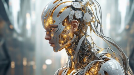 futuristic biochemical cyborg, full-body, adorable male face