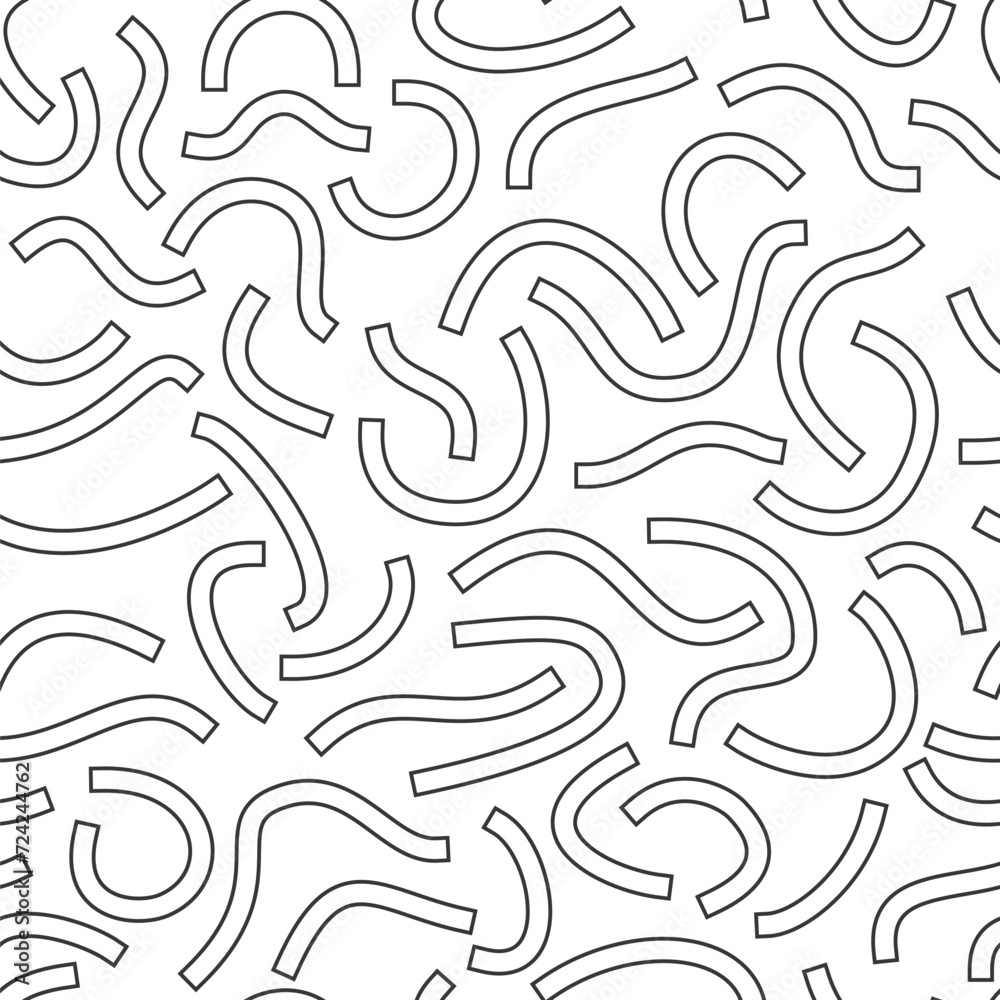 Poster monochrome geometric seamless pattern. black outline curved lines